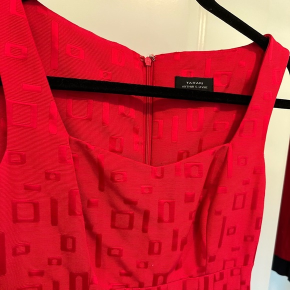Tahari ASL Womens Geometric Square Neck Sleeveless Sheath Dress Red Size 4 - Picture 2 of 5